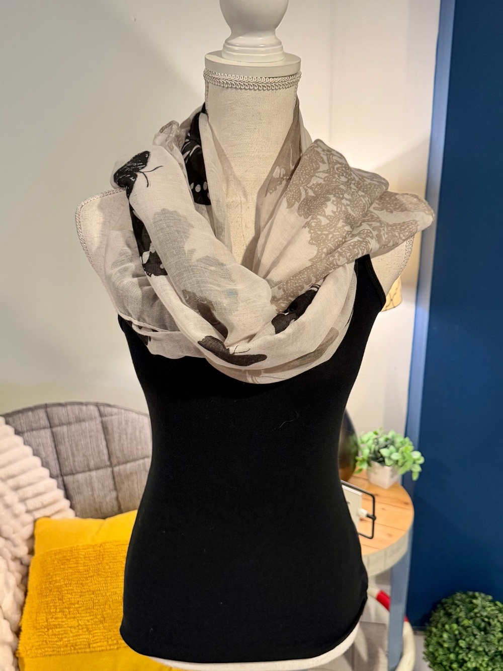 Butterfly Print Sheer Lightweight Long Scarf